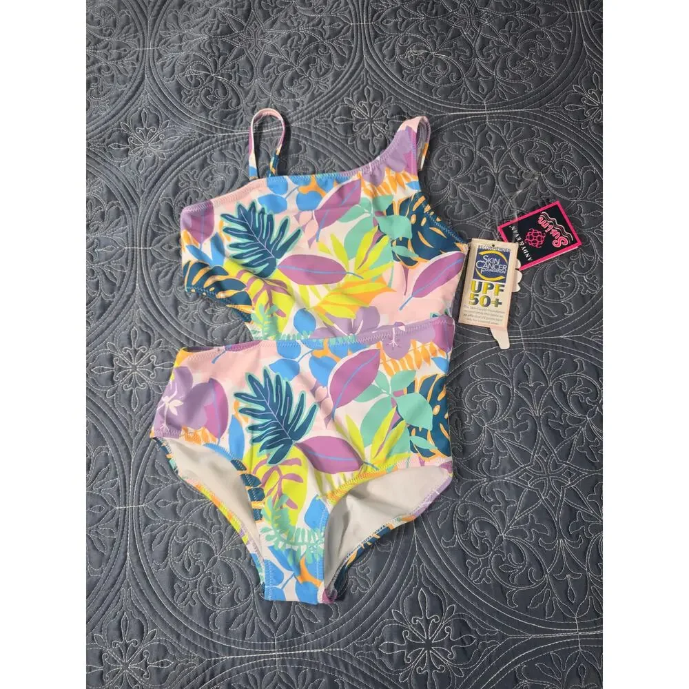 ANDY & EVAN Tropical Cutout One Piece Swimsuit Girls M – Bright Floral